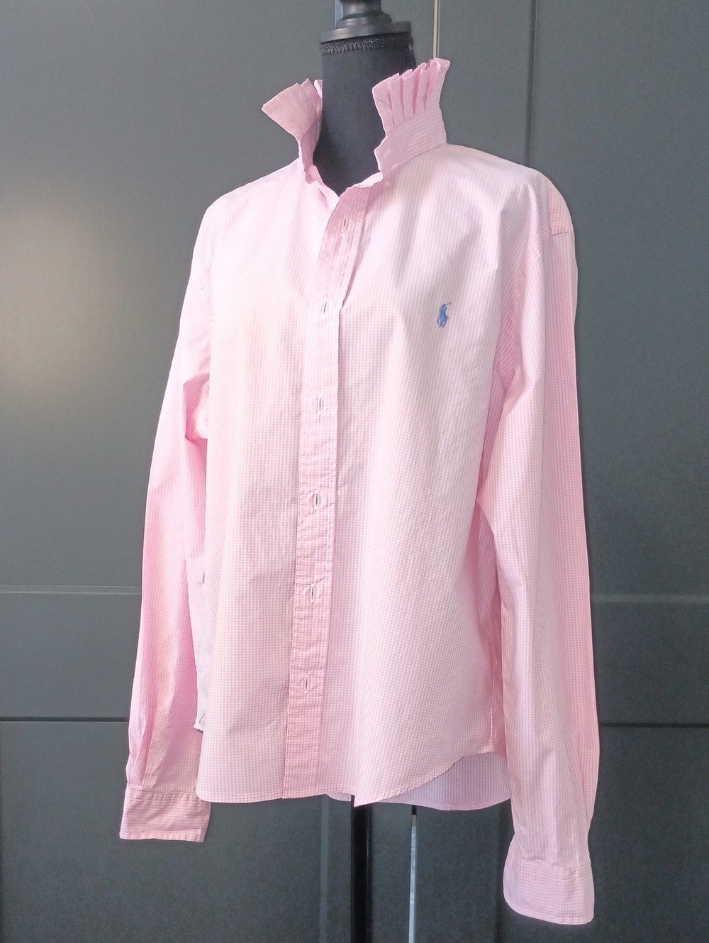 Upcycled Women's Ralph Lauren Ruffled Collar Shirt #166